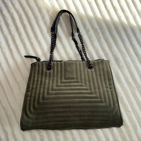 Handbags - Green Suede Quilted Tote Bag